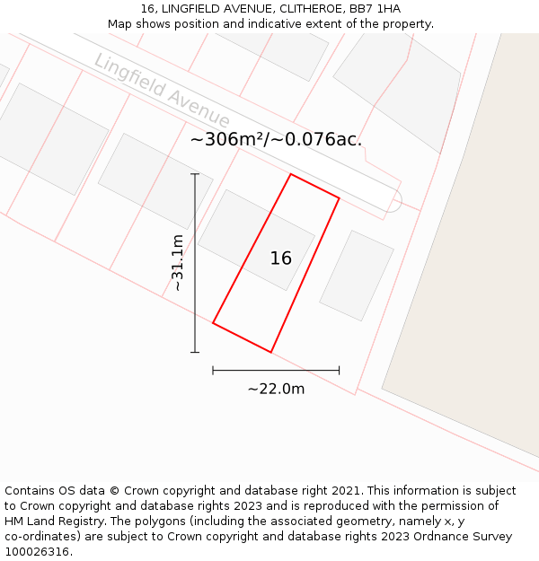 16, LINGFIELD AVENUE, CLITHEROE, BB7 1HA: Plot and title map
