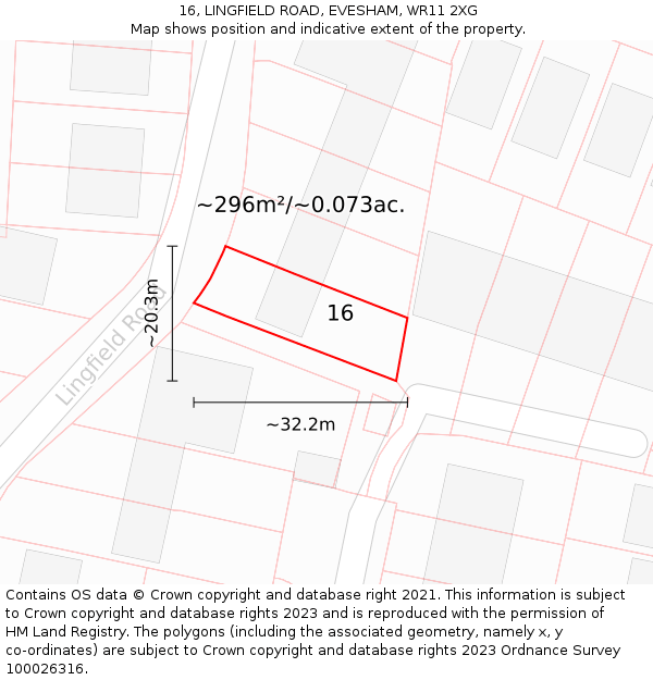 16, LINGFIELD ROAD, EVESHAM, WR11 2XG: Plot and title map