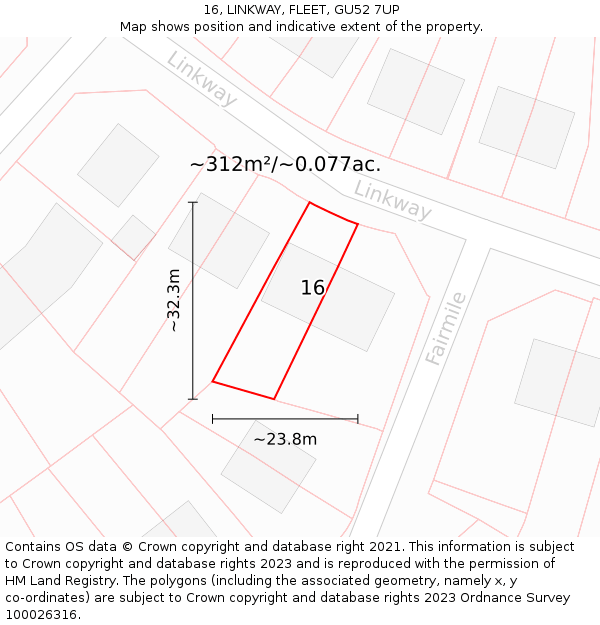 16, LINKWAY, FLEET, GU52 7UP: Plot and title map