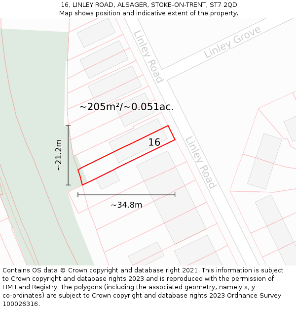 16, LINLEY ROAD, ALSAGER, STOKE-ON-TRENT, ST7 2QD: Plot and title map