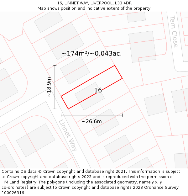 16, LINNET WAY, LIVERPOOL, L33 4DR: Plot and title map