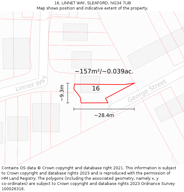16, LINNET WAY, SLEAFORD, NG34 7UB: Plot and title map