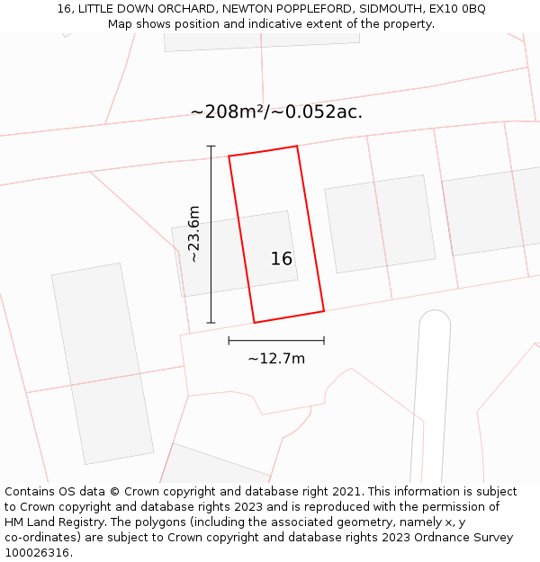 16, LITTLE DOWN ORCHARD, NEWTON POPPLEFORD, SIDMOUTH, EX10 0BQ: Plot and title map