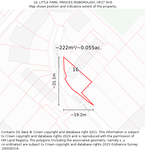 16, LITTLE PARK, PRINCES RISBOROUGH, HP27 0HS: Plot and title map