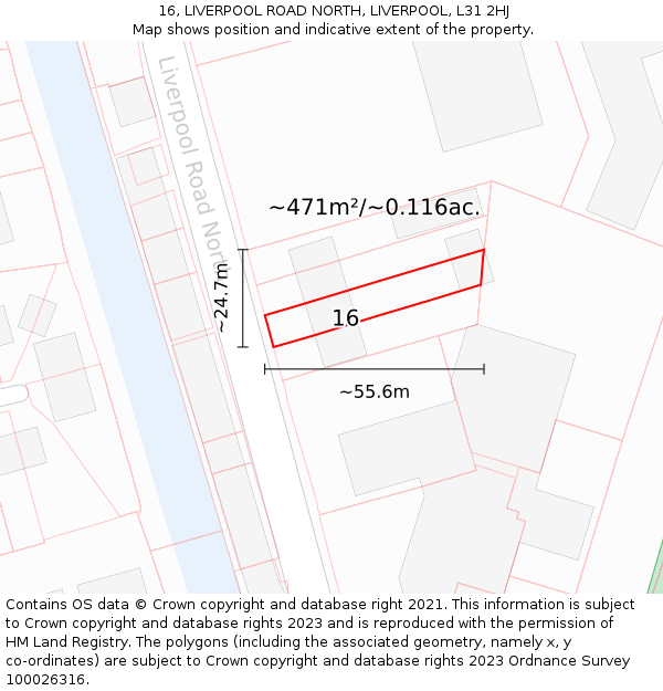 16, LIVERPOOL ROAD NORTH, LIVERPOOL, L31 2HJ: Plot and title map