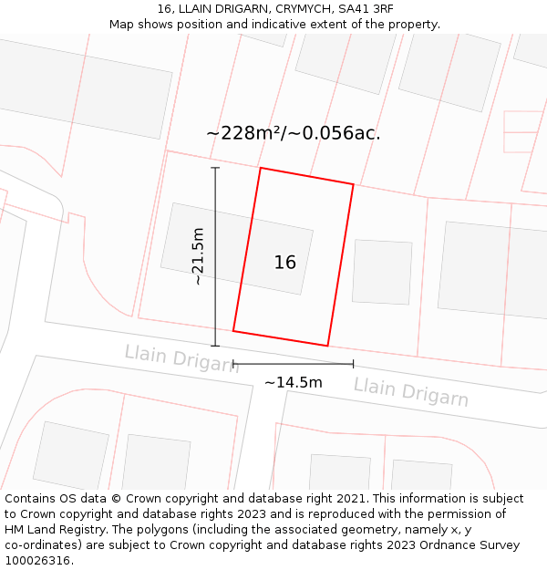 16, LLAIN DRIGARN, CRYMYCH, SA41 3RF: Plot and title map