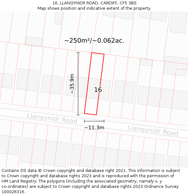 16, LLANGYNIDR ROAD, CARDIFF, CF5 3BS: Plot and title map