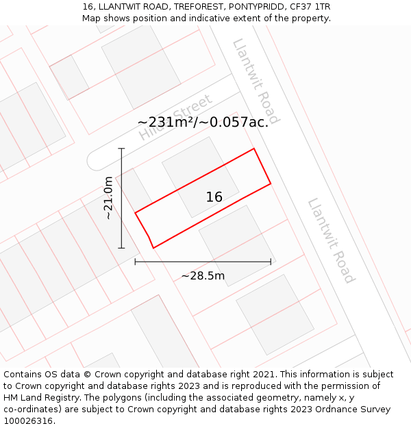 16, LLANTWIT ROAD, TREFOREST, PONTYPRIDD, CF37 1TR: Plot and title map
