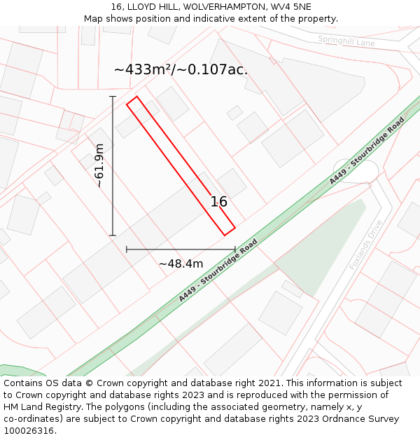 16, LLOYD HILL, WOLVERHAMPTON, WV4 5NE: Plot and title map