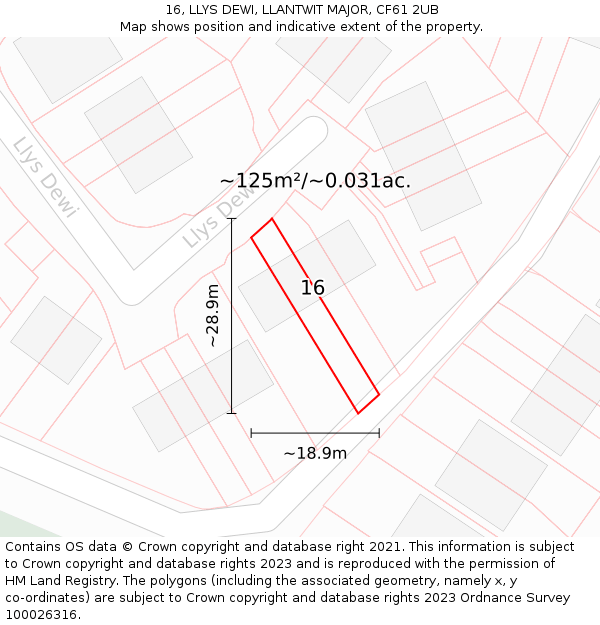 16, LLYS DEWI, LLANTWIT MAJOR, CF61 2UB: Plot and title map
