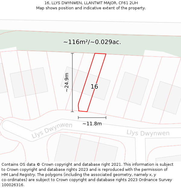 16, LLYS DWYNWEN, LLANTWIT MAJOR, CF61 2UH: Plot and title map