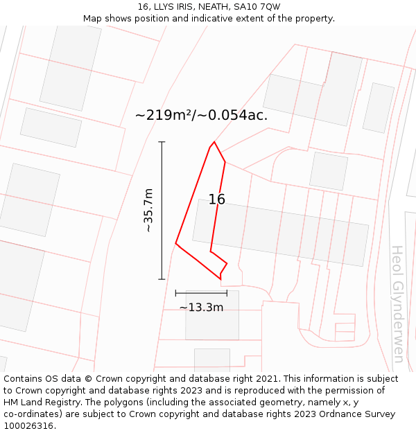 16, LLYS IRIS, NEATH, SA10 7QW: Plot and title map
