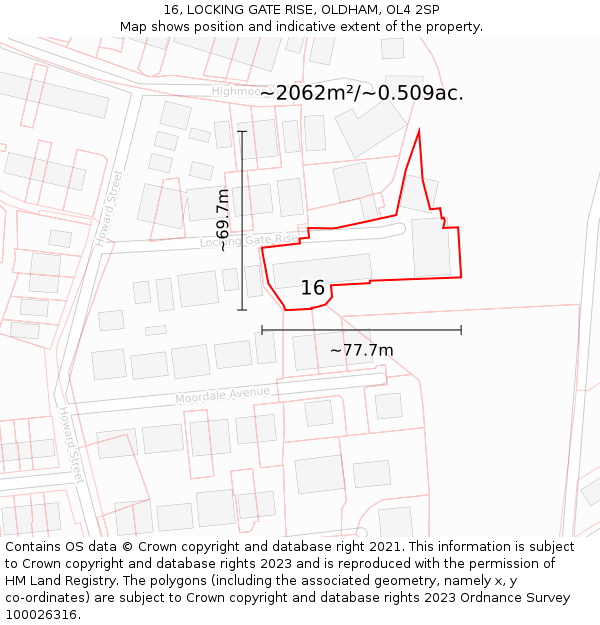 16, LOCKING GATE RISE, OLDHAM, OL4 2SP: Plot and title map