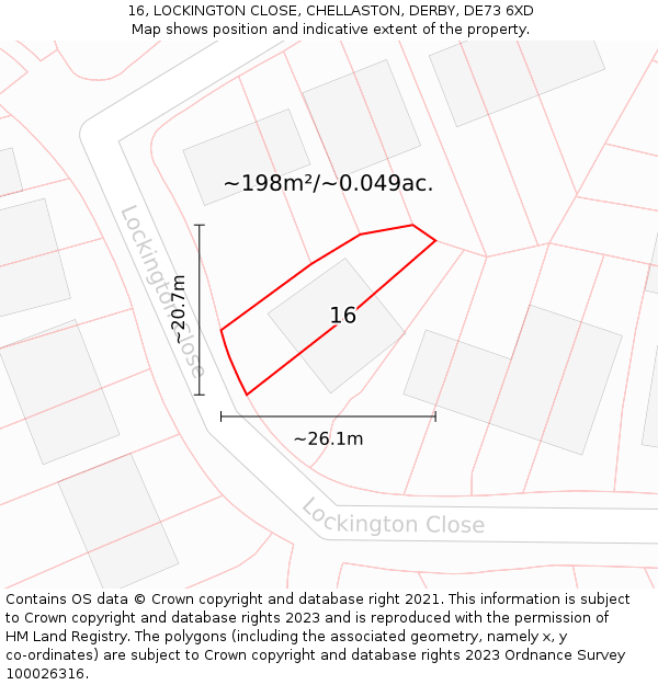 16, LOCKINGTON CLOSE, CHELLASTON, DERBY, DE73 6XD: Plot and title map