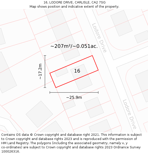 16, LODORE DRIVE, CARLISLE, CA2 7SG: Plot and title map