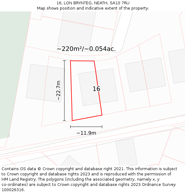 16, LON BRYNTEG, NEATH, SA10 7RU: Plot and title map