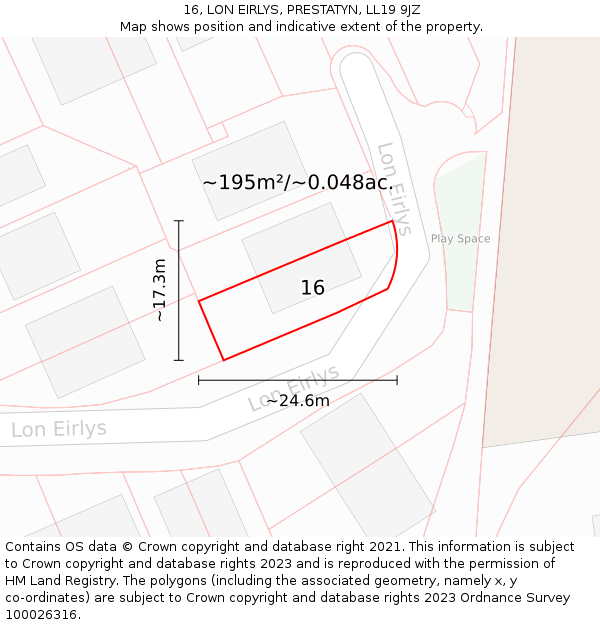 16, LON EIRLYS, PRESTATYN, LL19 9JZ: Plot and title map