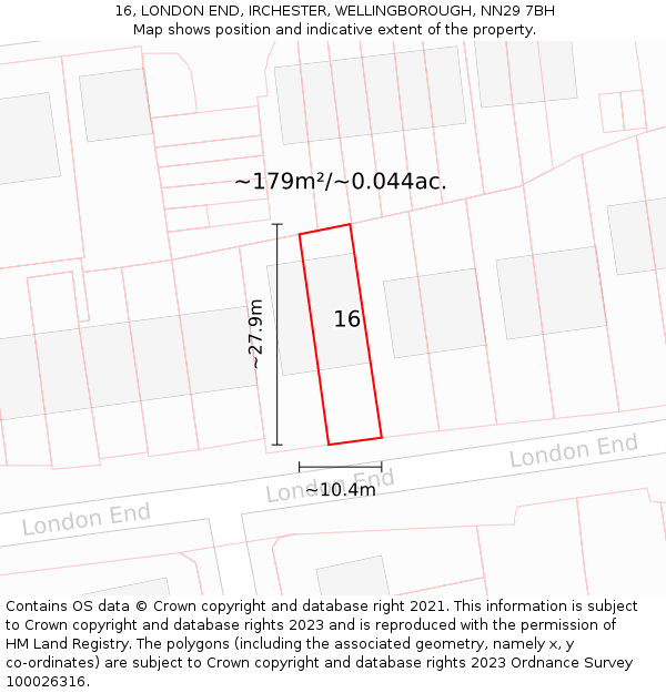 16, LONDON END, IRCHESTER, WELLINGBOROUGH, NN29 7BH: Plot and title map