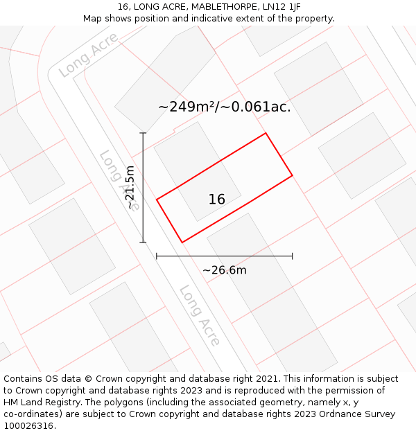 16, LONG ACRE, MABLETHORPE, LN12 1JF: Plot and title map