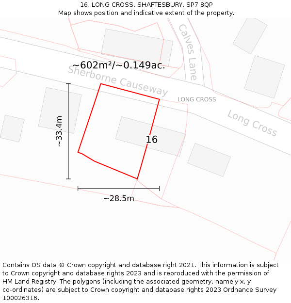16, LONG CROSS, SHAFTESBURY, SP7 8QP: Plot and title map