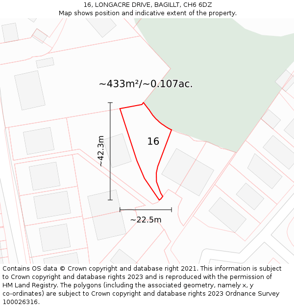 16, LONGACRE DRIVE, BAGILLT, CH6 6DZ: Plot and title map