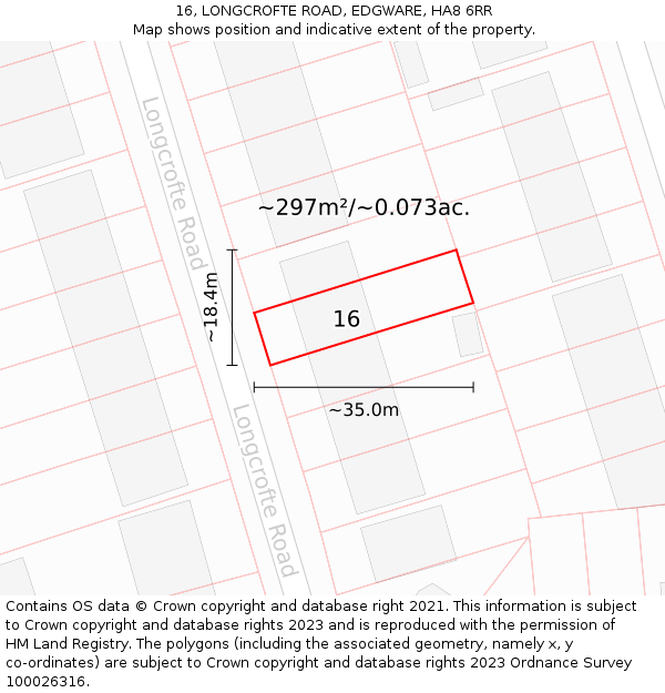 16, LONGCROFTE ROAD, EDGWARE, HA8 6RR: Plot and title map