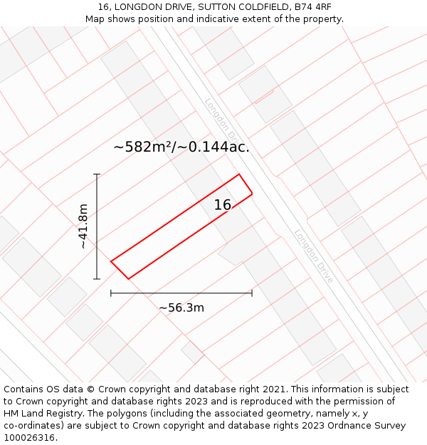 16, LONGDON DRIVE, SUTTON COLDFIELD, B74 4RF: Plot and title map