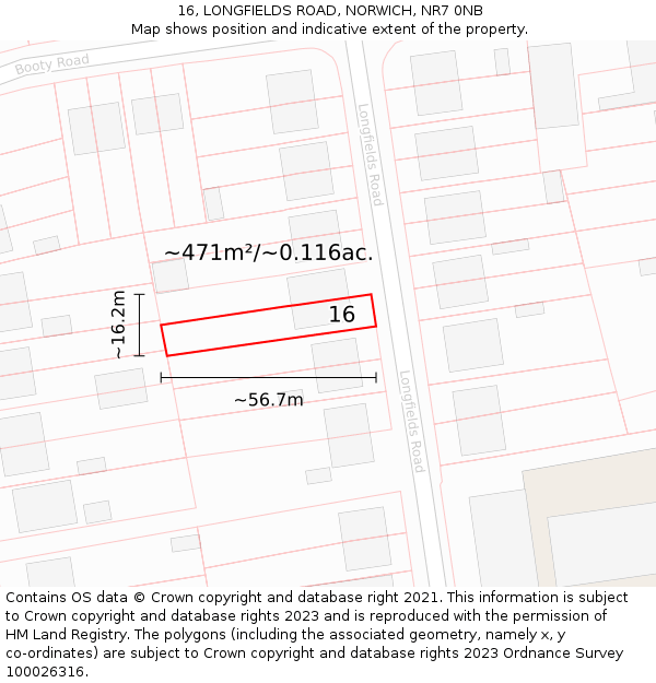 16, LONGFIELDS ROAD, NORWICH, NR7 0NB: Plot and title map