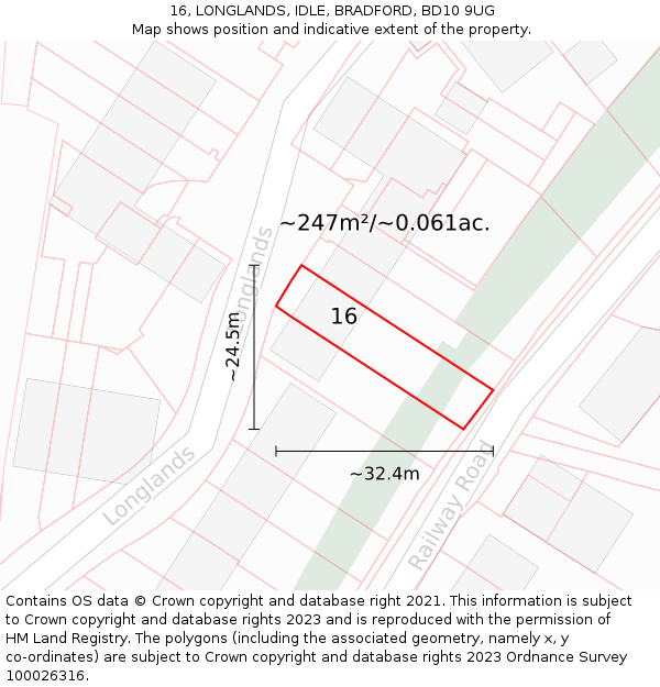 16, LONGLANDS, IDLE, BRADFORD, BD10 9UG: Plot and title map