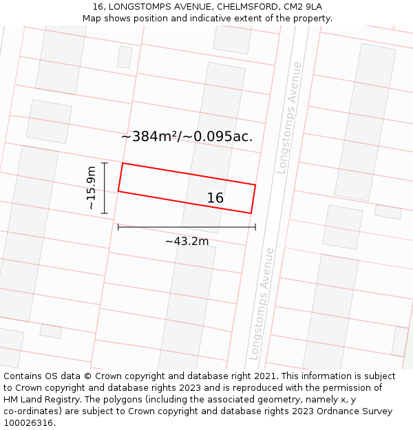 16, LONGSTOMPS AVENUE, CHELMSFORD, CM2 9LA: Plot and title map