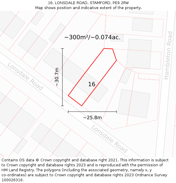 16, LONSDALE ROAD, STAMFORD, PE9 2RW: Plot and title map