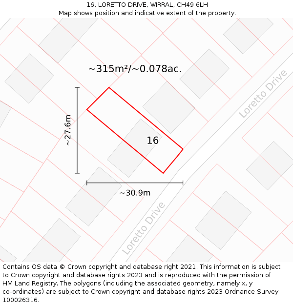 16, LORETTO DRIVE, WIRRAL, CH49 6LH: Plot and title map