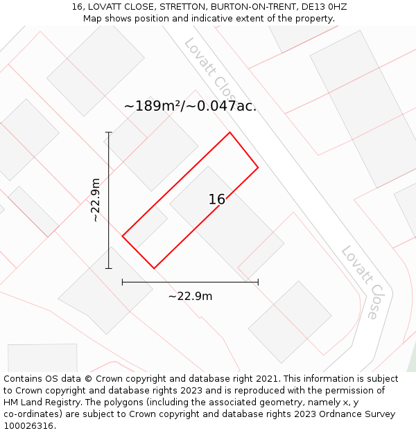 16, LOVATT CLOSE, STRETTON, BURTON-ON-TRENT, DE13 0HZ: Plot and title map