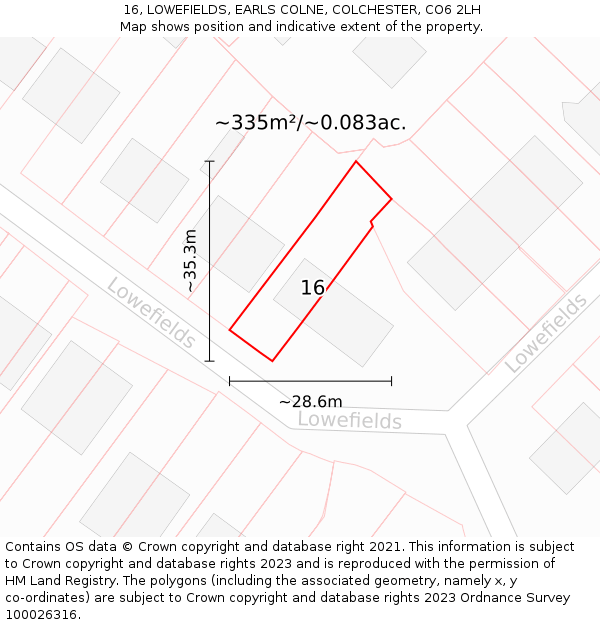 16, LOWEFIELDS, EARLS COLNE, COLCHESTER, CO6 2LH: Plot and title map