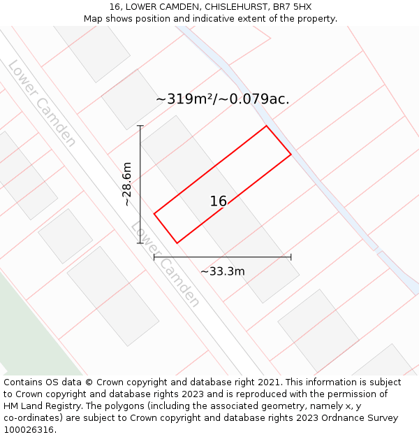 16, LOWER CAMDEN, CHISLEHURST, BR7 5HX: Plot and title map