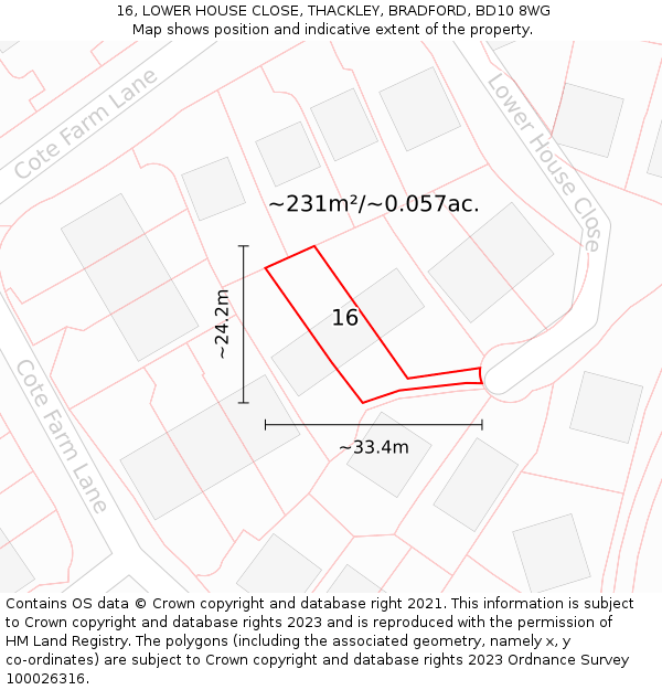 16, LOWER HOUSE CLOSE, THACKLEY, BRADFORD, BD10 8WG: Plot and title map