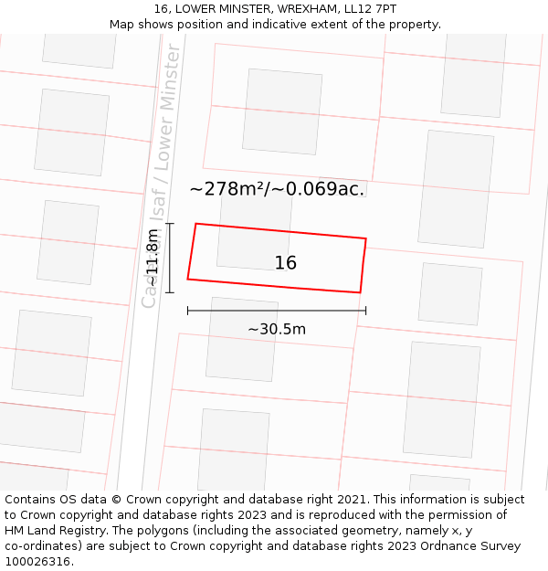 16, LOWER MINSTER, WREXHAM, LL12 7PT: Plot and title map