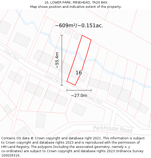 16, LOWER PARK, MINEHEAD, TA24 8AX: Plot and title map