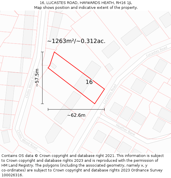 16, LUCASTES ROAD, HAYWARDS HEATH, RH16 1JL: Plot and title map
