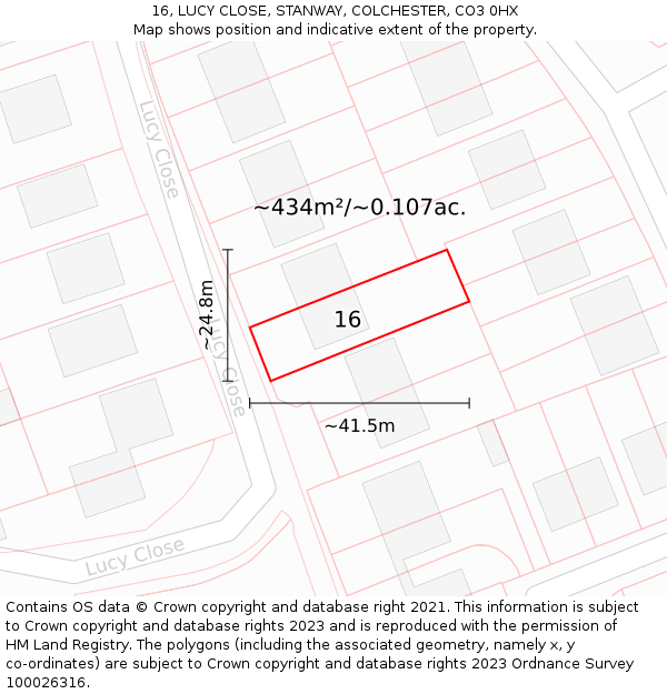 16, LUCY CLOSE, STANWAY, COLCHESTER, CO3 0HX: Plot and title map