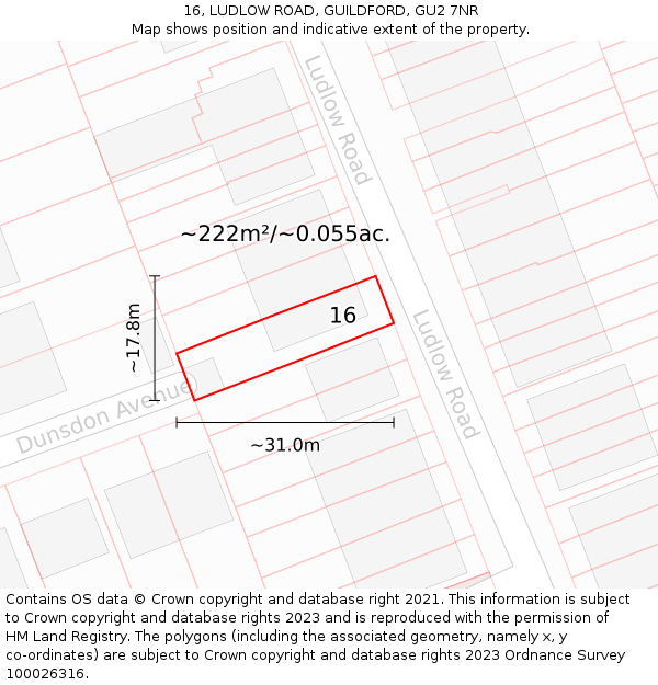 16, LUDLOW ROAD, GUILDFORD, GU2 7NR: Plot and title map