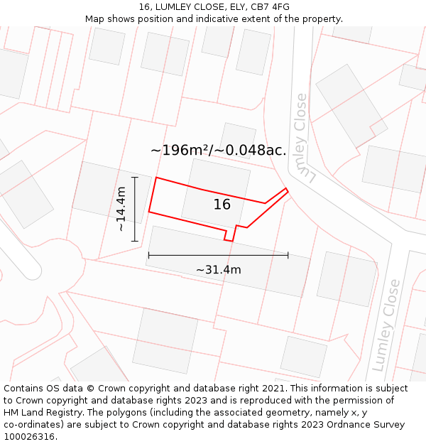 16, LUMLEY CLOSE, ELY, CB7 4FG: Plot and title map
