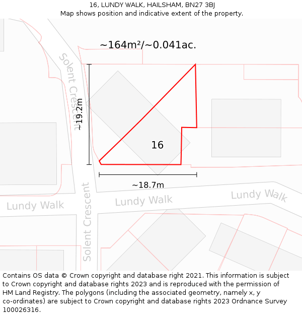 16, LUNDY WALK, HAILSHAM, BN27 3BJ: Plot and title map