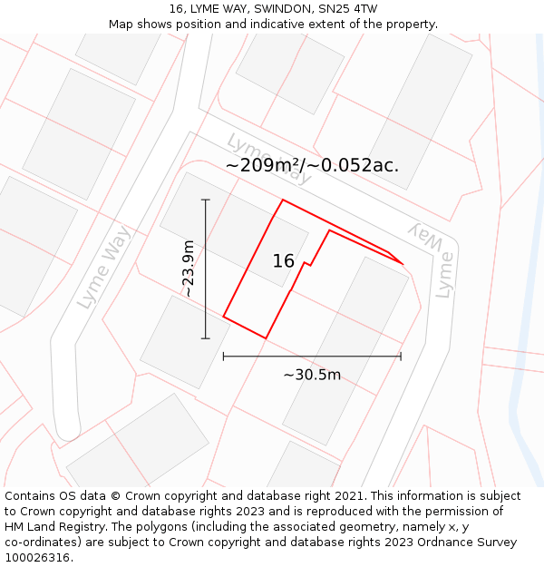 16, LYME WAY, SWINDON, SN25 4TW: Plot and title map