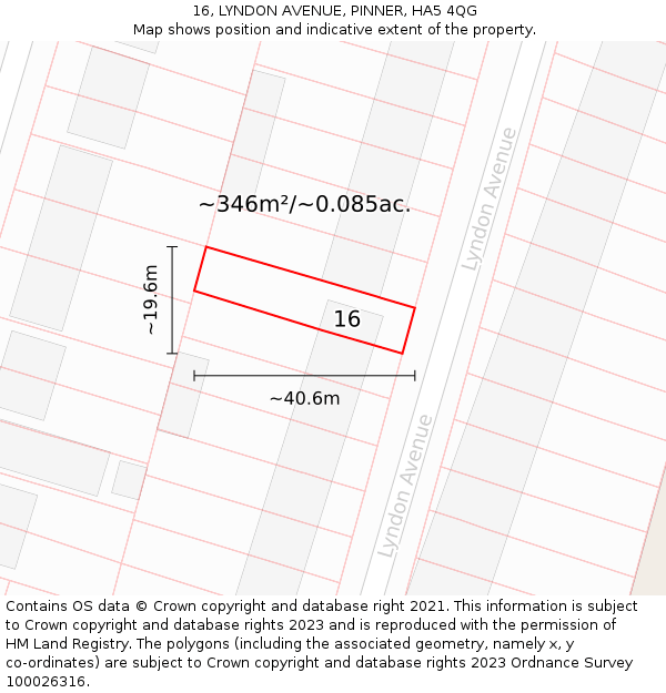 16, LYNDON AVENUE, PINNER, HA5 4QG: Plot and title map