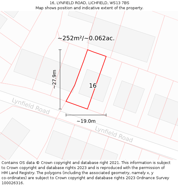 16, LYNFIELD ROAD, LICHFIELD, WS13 7BS: Plot and title map