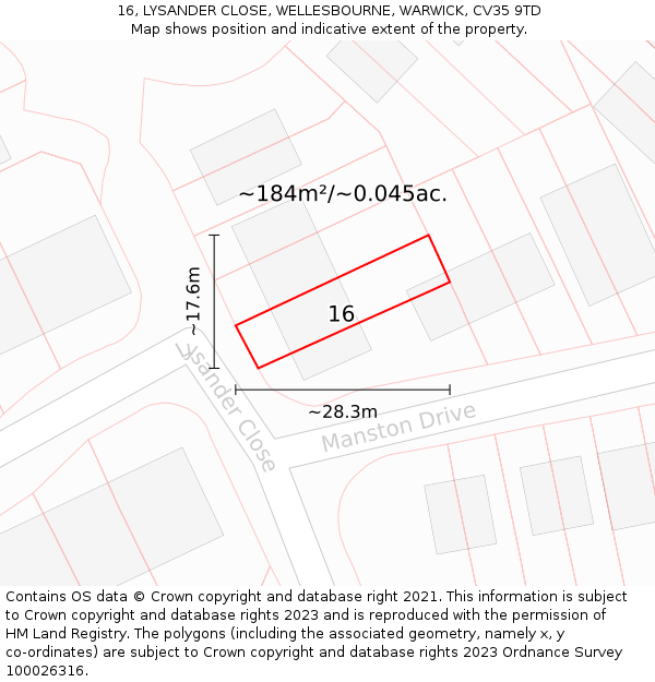 16, LYSANDER CLOSE, WELLESBOURNE, WARWICK, CV35 9TD: Plot and title map