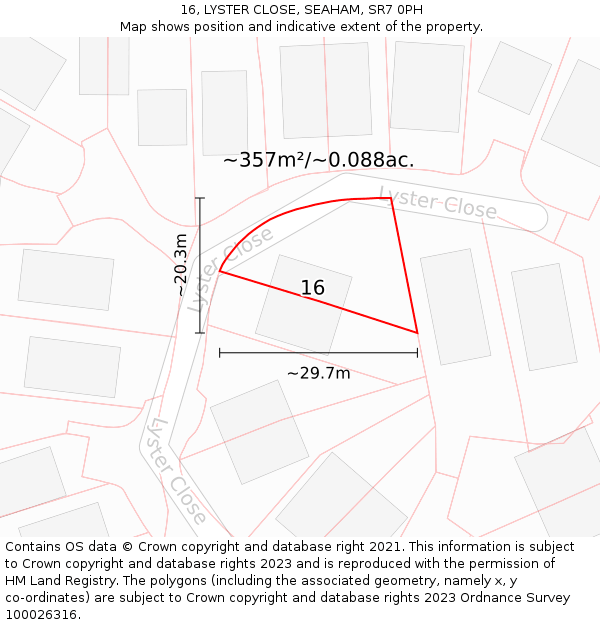 16, LYSTER CLOSE, SEAHAM, SR7 0PH: Plot and title map