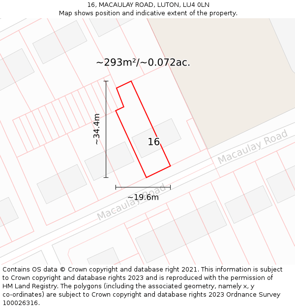 16, MACAULAY ROAD, LUTON, LU4 0LN: Plot and title map