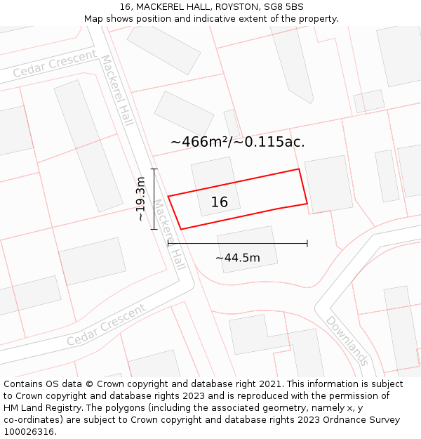 16, MACKEREL HALL, ROYSTON, SG8 5BS: Plot and title map